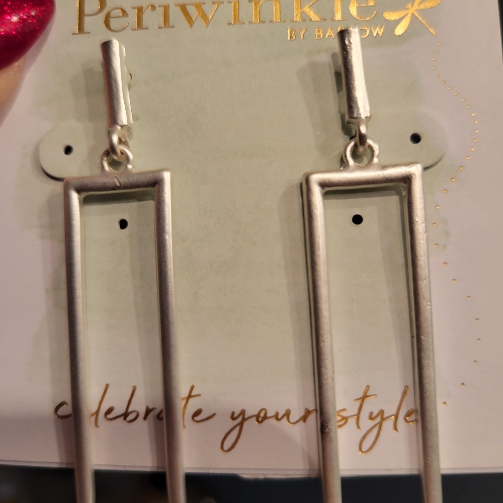 Periwinkle post dangle earrings silver rectangle shape - Picture 2 of 3